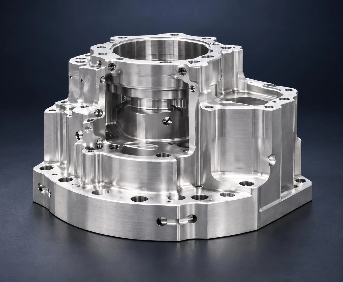 هيكل ألومنيوم مشغل CNC بفتحات وأسطح متعددة من إنتاج الرؤيا الذهبية