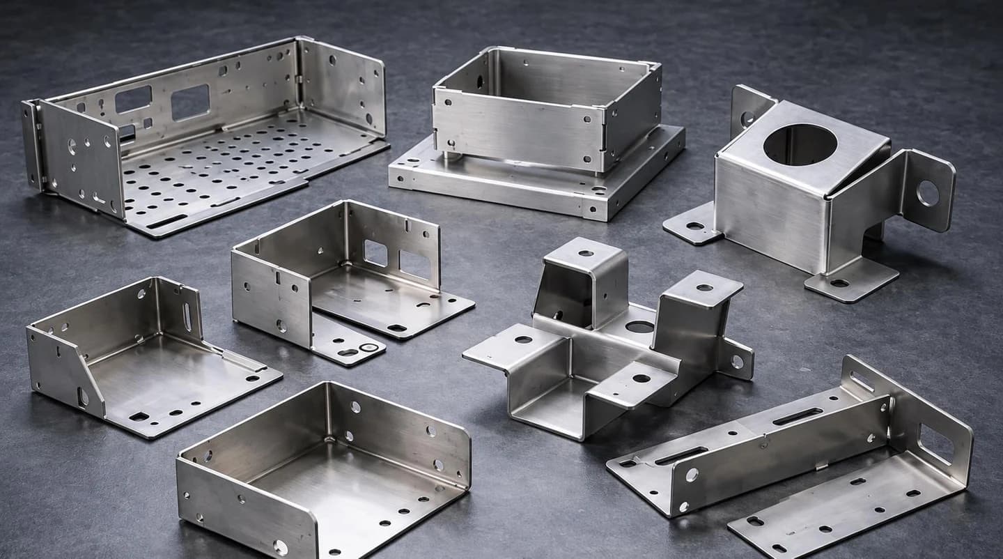 An assortment of sheet metal brackets and enclosures fabricated by Golden Vision